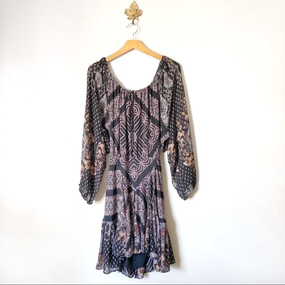 Whimsical fairycore Free People Seven Wonders purple combo Mini Dress Large NWT
